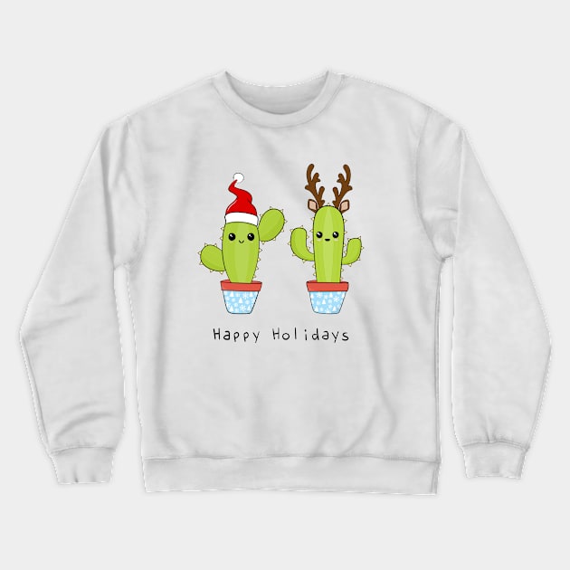 Santa And Reindeer Christmas Cacti Crewneck Sweatshirt by ShutterStudios